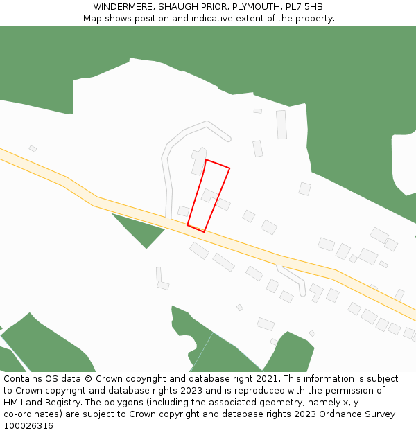 WINDERMERE, SHAUGH PRIOR, PLYMOUTH, PL7 5HB: Location map and indicative extent of plot