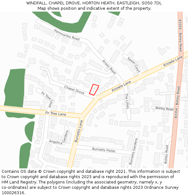 WINDFALL, CHAPEL DROVE, HORTON HEATH, EASTLEIGH, SO50 7DL: Location map and indicative extent of plot