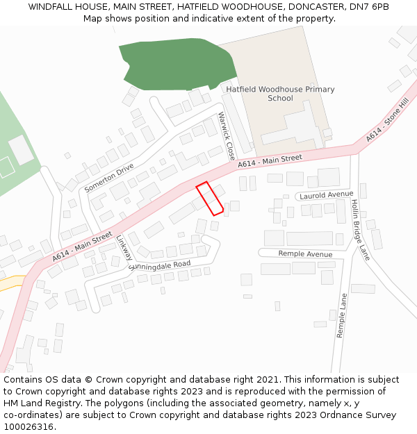 WINDFALL HOUSE, MAIN STREET, HATFIELD WOODHOUSE, DONCASTER, DN7 6PB: Location map and indicative extent of plot