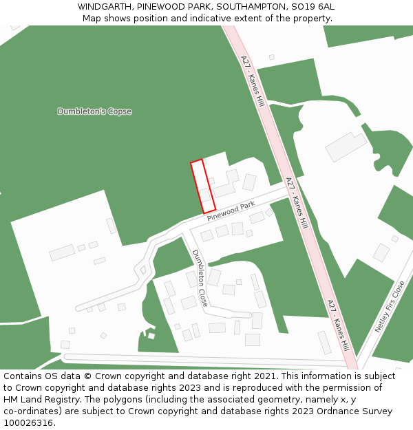 WINDGARTH, PINEWOOD PARK, SOUTHAMPTON, SO19 6AL: Location map and indicative extent of plot