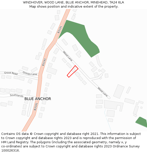 WINDHOVER, WOOD LANE, BLUE ANCHOR, MINEHEAD, TA24 6LA: Location map and indicative extent of plot