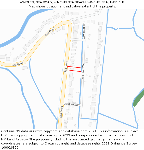 WINDLES, SEA ROAD, WINCHELSEA BEACH, WINCHELSEA, TN36 4LB: Location map and indicative extent of plot