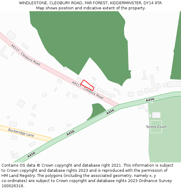 WINDLESTONE, CLEOBURY ROAD, FAR FOREST, KIDDERMINSTER, DY14 9TA: Location map and indicative extent of plot