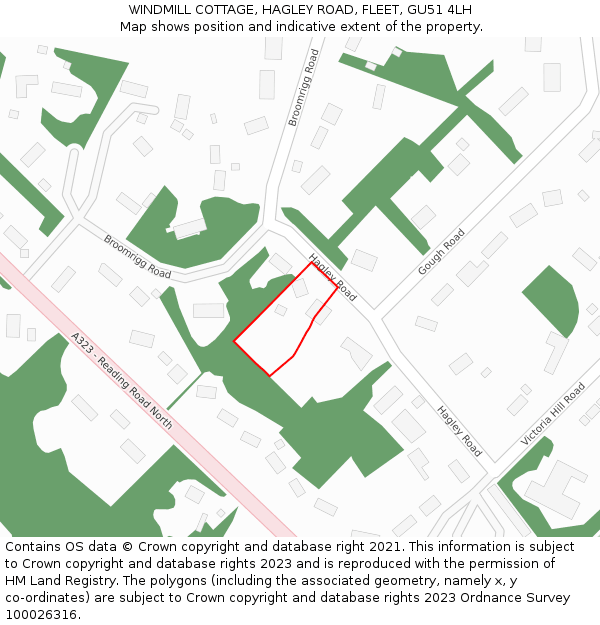 WINDMILL COTTAGE, HAGLEY ROAD, FLEET, GU51 4LH: Location map and indicative extent of plot