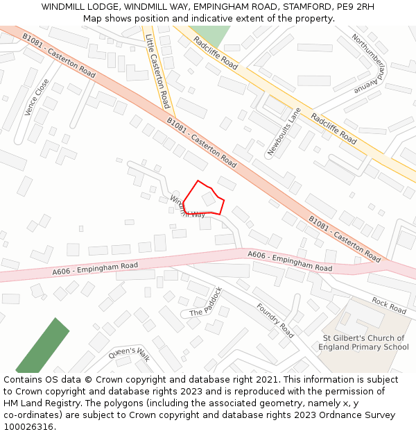 WINDMILL LODGE, WINDMILL WAY, EMPINGHAM ROAD, STAMFORD, PE9 2RH: Location map and indicative extent of plot