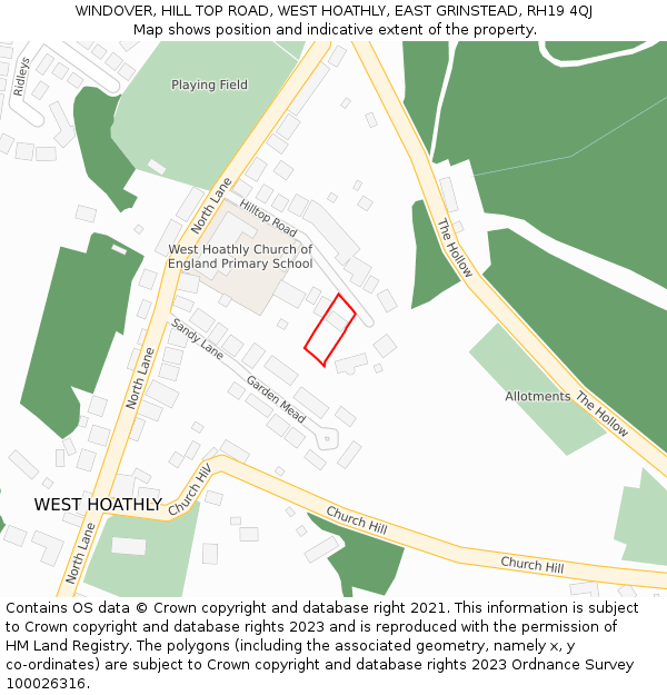 WINDOVER, HILL TOP ROAD, WEST HOATHLY, EAST GRINSTEAD, RH19 4QJ: Location map and indicative extent of plot