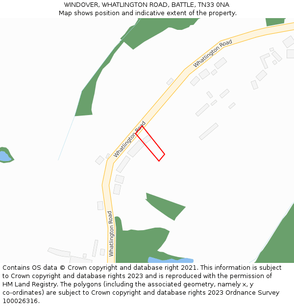 WINDOVER, WHATLINGTON ROAD, BATTLE, TN33 0NA: Location map and indicative extent of plot