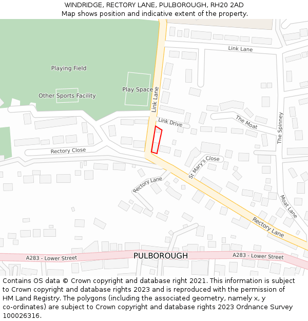 WINDRIDGE, RECTORY LANE, PULBOROUGH, RH20 2AD: Location map and indicative extent of plot