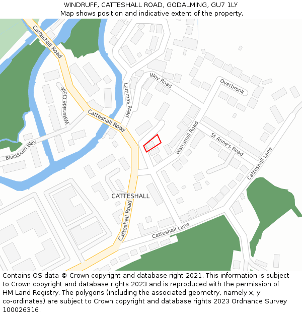 WINDRUFF, CATTESHALL ROAD, GODALMING, GU7 1LY: Location map and indicative extent of plot