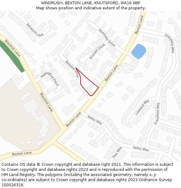 WINDRUSH, BEXTON LANE, KNUTSFORD, WA16 9BP: Location map and indicative extent of plot