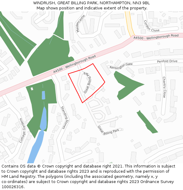 WINDRUSH, GREAT BILLING PARK, NORTHAMPTON, NN3 9BL: Location map and indicative extent of plot
