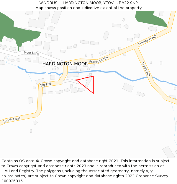 WINDRUSH, HARDINGTON MOOR, YEOVIL, BA22 9NP: Location map and indicative extent of plot