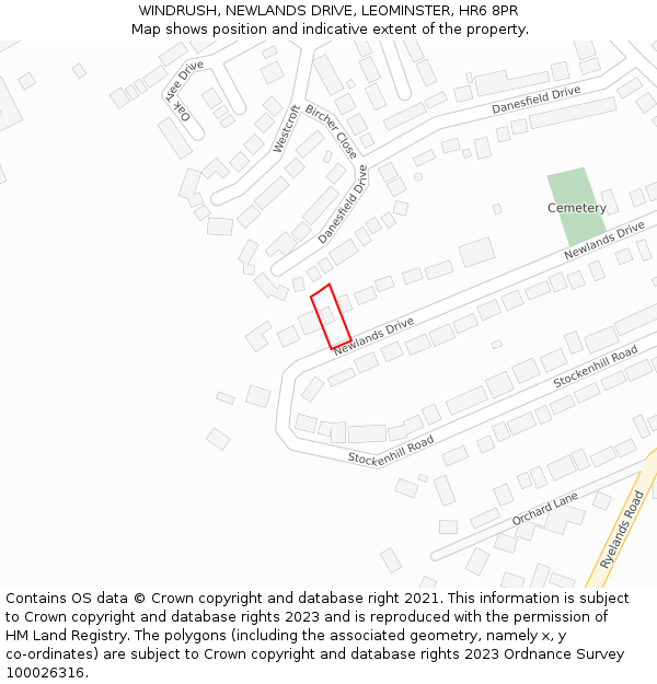 WINDRUSH, NEWLANDS DRIVE, LEOMINSTER, HR6 8PR: Location map and indicative extent of plot