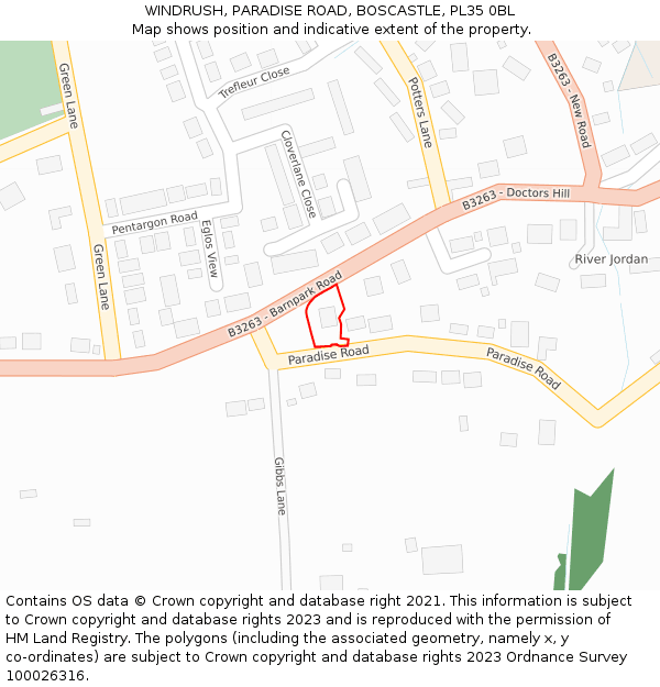 WINDRUSH, PARADISE ROAD, BOSCASTLE, PL35 0BL: Location map and indicative extent of plot