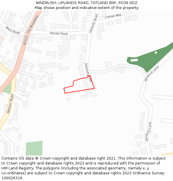 WINDRUSH, UPLANDS ROAD, TOTLAND BAY, PO39 0DZ: Location map and indicative extent of plot