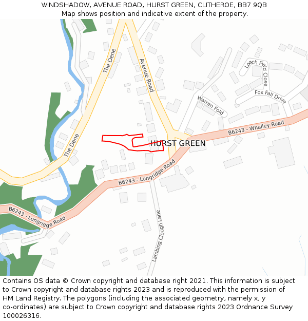 WINDSHADOW, AVENUE ROAD, HURST GREEN, CLITHEROE, BB7 9QB: Location map and indicative extent of plot