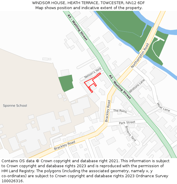 WINDSOR HOUSE, HEATH TERRACE, TOWCESTER, NN12 6DF: Location map and indicative extent of plot