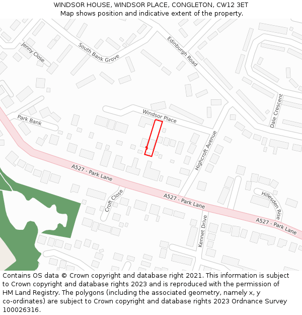WINDSOR HOUSE, WINDSOR PLACE, CONGLETON, CW12 3ET: Location map and indicative extent of plot