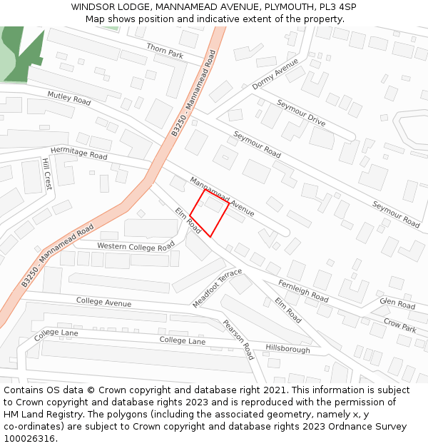 WINDSOR LODGE, MANNAMEAD AVENUE, PLYMOUTH, PL3 4SP: Location map and indicative extent of plot