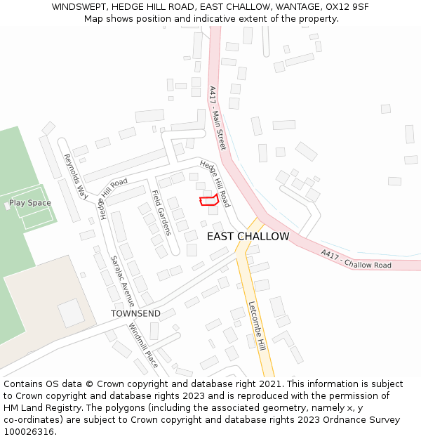 WINDSWEPT, HEDGE HILL ROAD, EAST CHALLOW, WANTAGE, OX12 9SF: Location map and indicative extent of plot
