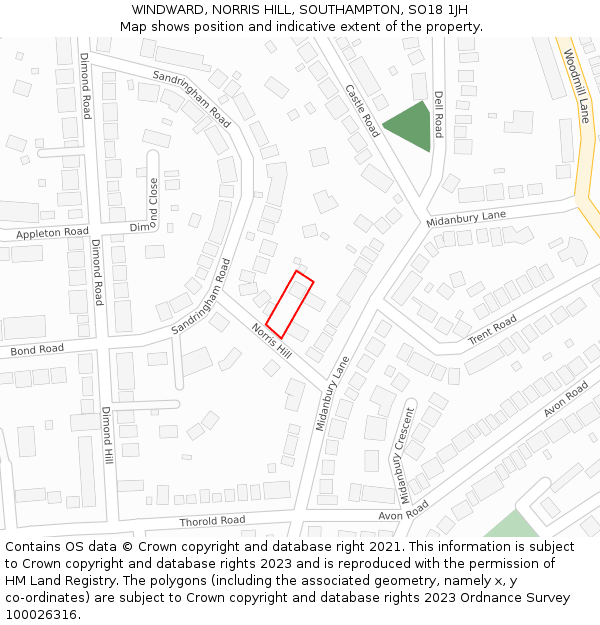 WINDWARD, NORRIS HILL, SOUTHAMPTON, SO18 1JH: Location map and indicative extent of plot