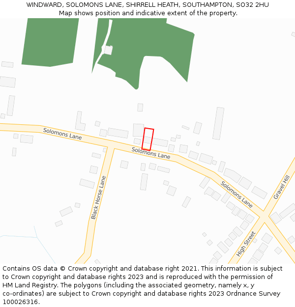 WINDWARD, SOLOMONS LANE, SHIRRELL HEATH, SOUTHAMPTON, SO32 2HU: Location map and indicative extent of plot