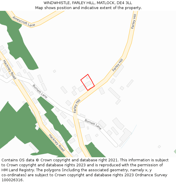 WINDWHISTLE, FARLEY HILL, MATLOCK, DE4 3LL: Location map and indicative extent of plot