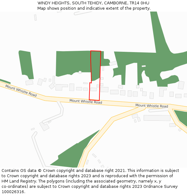 WINDY HEIGHTS, SOUTH TEHIDY, CAMBORNE, TR14 0HU: Location map and indicative extent of plot