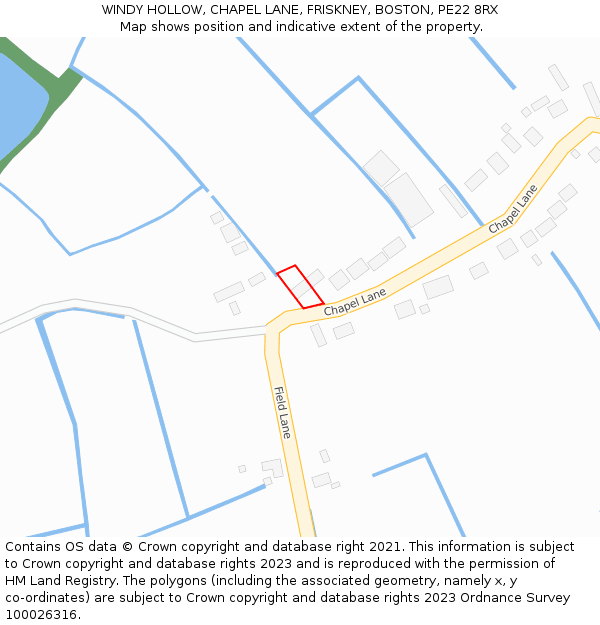 WINDY HOLLOW, CHAPEL LANE, FRISKNEY, BOSTON, PE22 8RX: Location map and indicative extent of plot