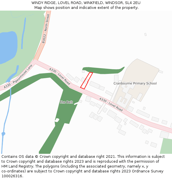 WINDY RIDGE, LOVEL ROAD, WINKFIELD, WINDSOR, SL4 2EU: Location map and indicative extent of plot