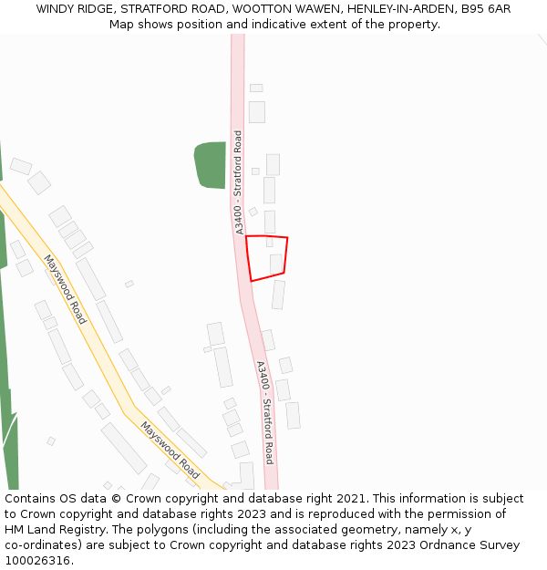 WINDY RIDGE, STRATFORD ROAD, WOOTTON WAWEN, HENLEY-IN-ARDEN, B95 6AR: Location map and indicative extent of plot