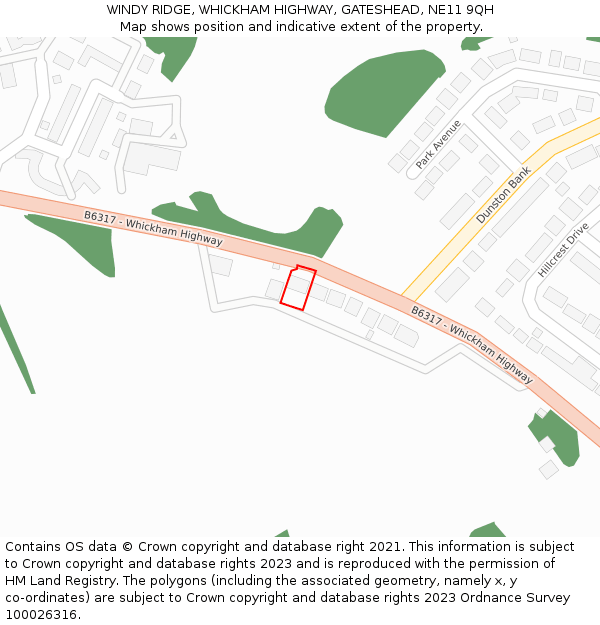 WINDY RIDGE, WHICKHAM HIGHWAY, GATESHEAD, NE11 9QH: Location map and indicative extent of plot