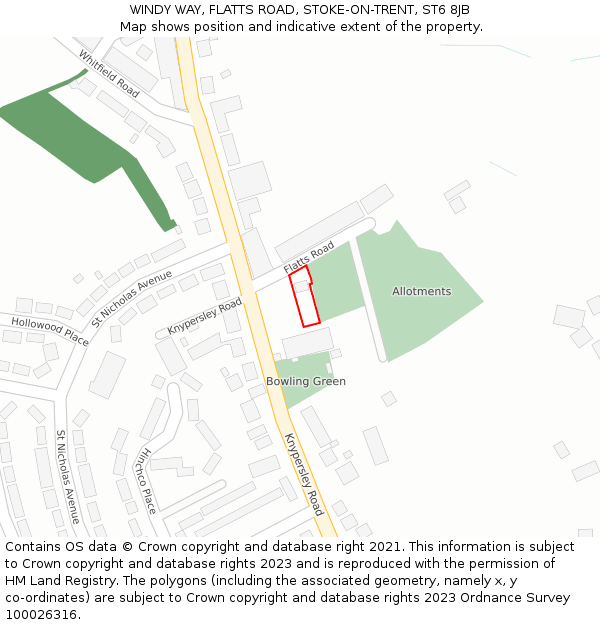 WINDY WAY, FLATTS ROAD, STOKE-ON-TRENT, ST6 8JB: Location map and indicative extent of plot
