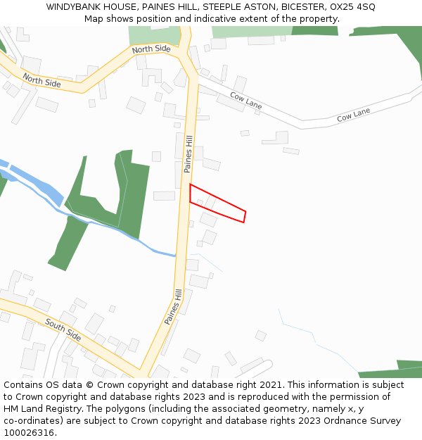 WINDYBANK HOUSE, PAINES HILL, STEEPLE ASTON, BICESTER, OX25 4SQ: Location map and indicative extent of plot