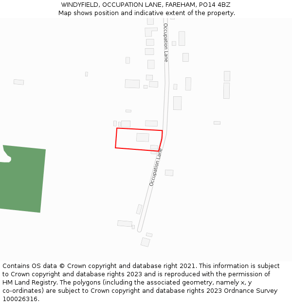 WINDYFIELD, OCCUPATION LANE, FAREHAM, PO14 4BZ: Location map and indicative extent of plot