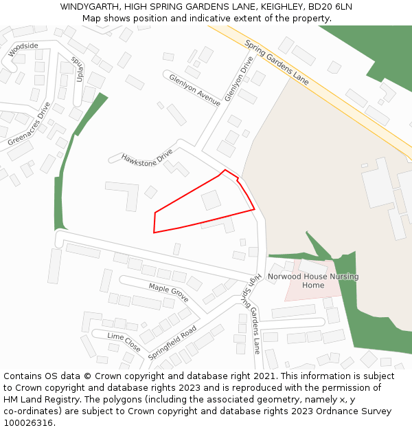 WINDYGARTH, HIGH SPRING GARDENS LANE, KEIGHLEY, BD20 6LN: Location map and indicative extent of plot