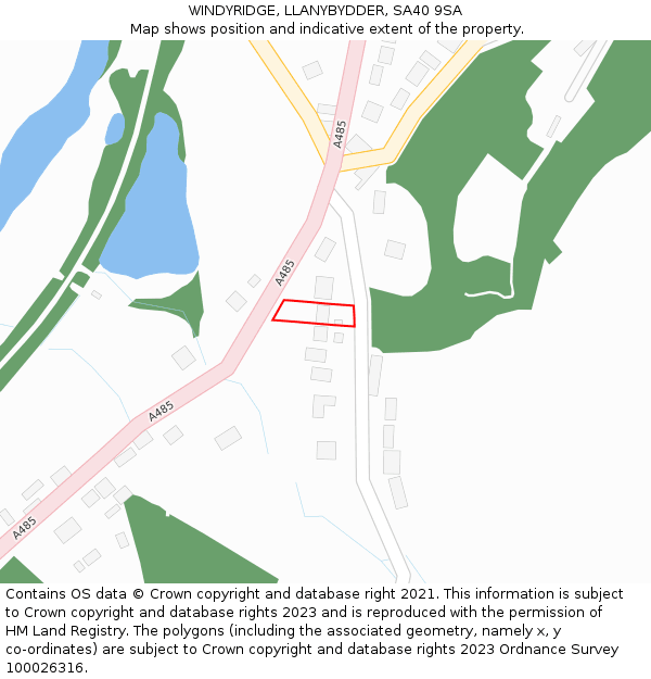 WINDYRIDGE, LLANYBYDDER, SA40 9SA: Location map and indicative extent of plot