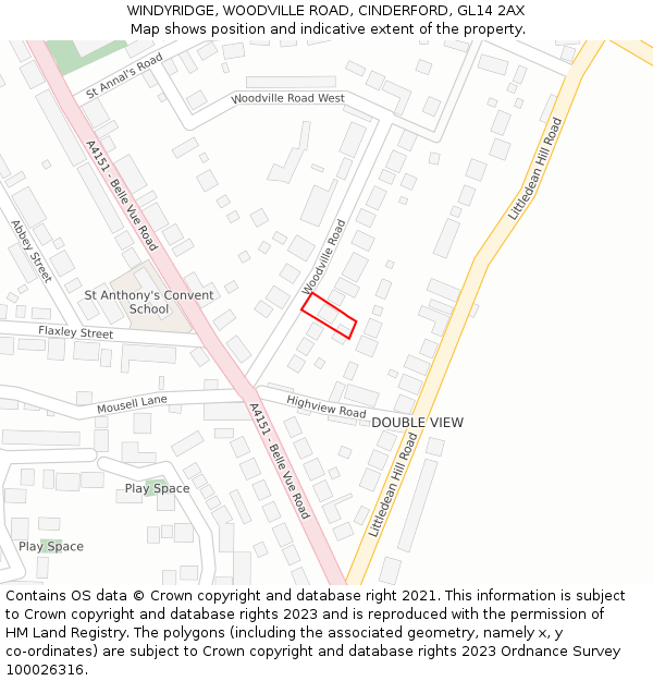 WINDYRIDGE, WOODVILLE ROAD, CINDERFORD, GL14 2AX: Location map and indicative extent of plot