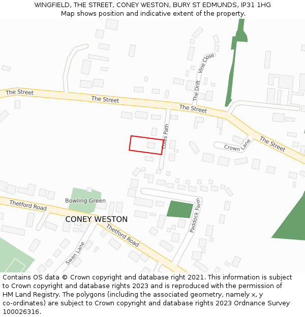 WINGFIELD, THE STREET, CONEY WESTON, BURY ST EDMUNDS, IP31 1HG: Location map and indicative extent of plot