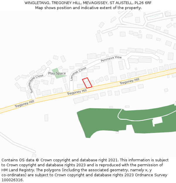 WINGLETANG, TREGONEY HILL, MEVAGISSEY, ST AUSTELL, PL26 6RF: Location map and indicative extent of plot