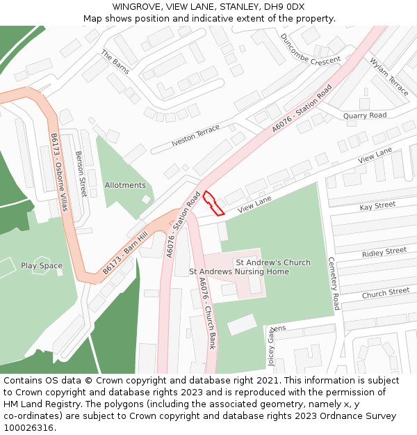 WINGROVE, VIEW LANE, STANLEY, DH9 0DX: Location map and indicative extent of plot
