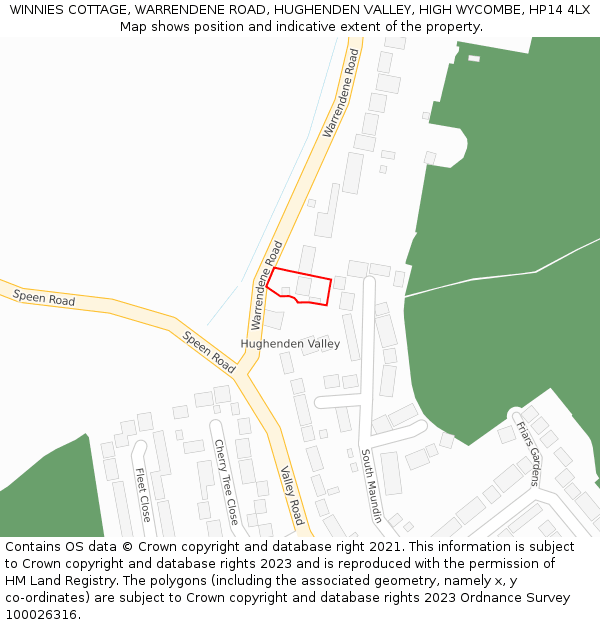 WINNIES COTTAGE, WARRENDENE ROAD, HUGHENDEN VALLEY, HIGH WYCOMBE, HP14 4LX: Location map and indicative extent of plot