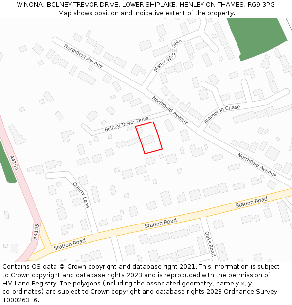 WINONA, BOLNEY TREVOR DRIVE, LOWER SHIPLAKE, HENLEY-ON-THAMES, RG9 3PG: Location map and indicative extent of plot