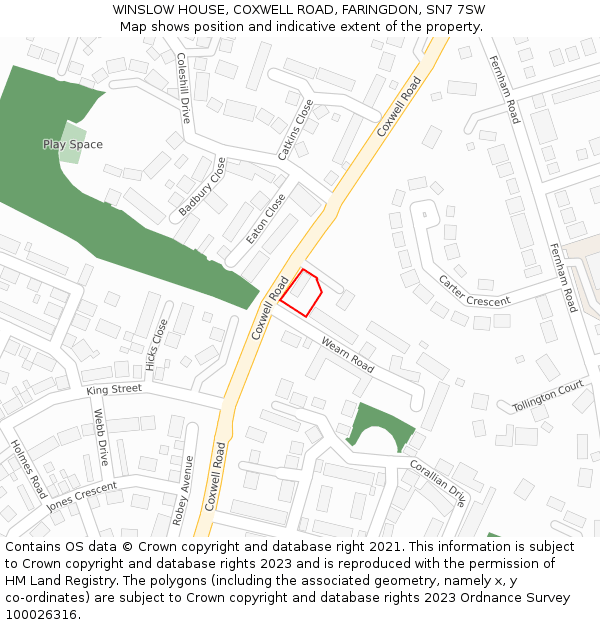 WINSLOW HOUSE, COXWELL ROAD, FARINGDON, SN7 7SW: Location map and indicative extent of plot