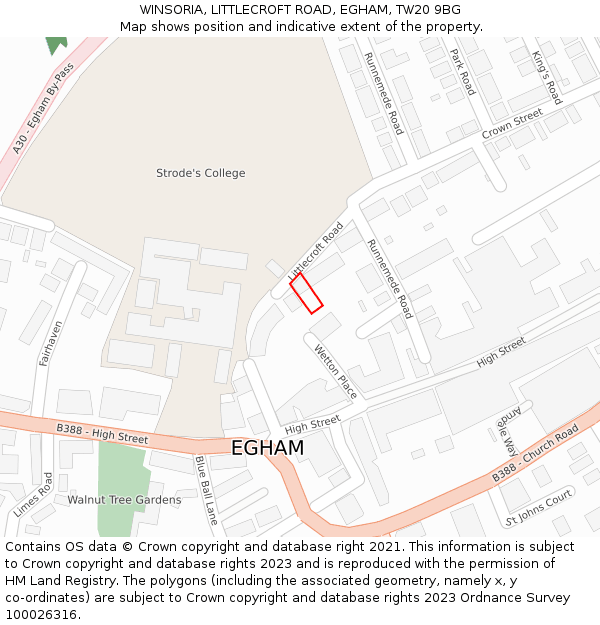WINSORIA, LITTLECROFT ROAD, EGHAM, TW20 9BG: Location map and indicative extent of plot