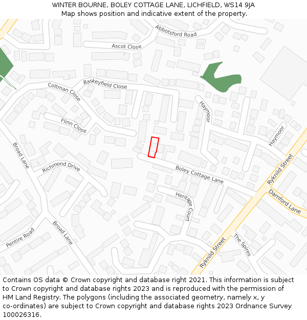 WINTER BOURNE, BOLEY COTTAGE LANE, LICHFIELD, WS14 9JA: Location map and indicative extent of plot