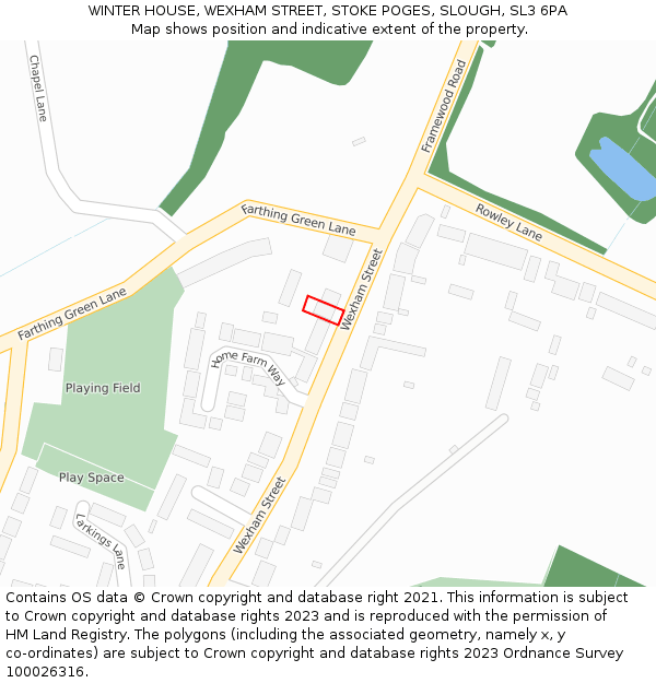WINTER HOUSE, WEXHAM STREET, STOKE POGES, SLOUGH, SL3 6PA: Location map and indicative extent of plot