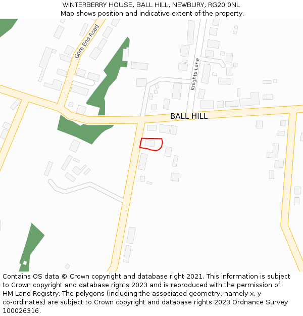 WINTERBERRY HOUSE, BALL HILL, NEWBURY, RG20 0NL: Location map and indicative extent of plot