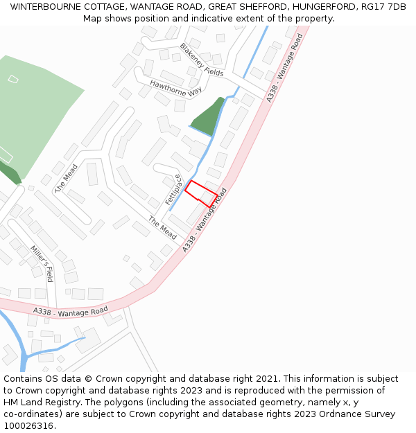 WINTERBOURNE COTTAGE, WANTAGE ROAD, GREAT SHEFFORD, HUNGERFORD, RG17 7DB: Location map and indicative extent of plot