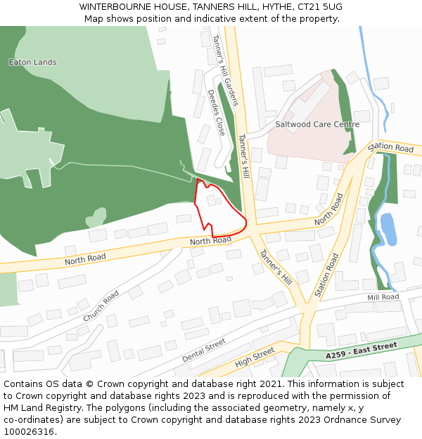 WINTERBOURNE HOUSE, TANNERS HILL, HYTHE, CT21 5UG: Location map and indicative extent of plot